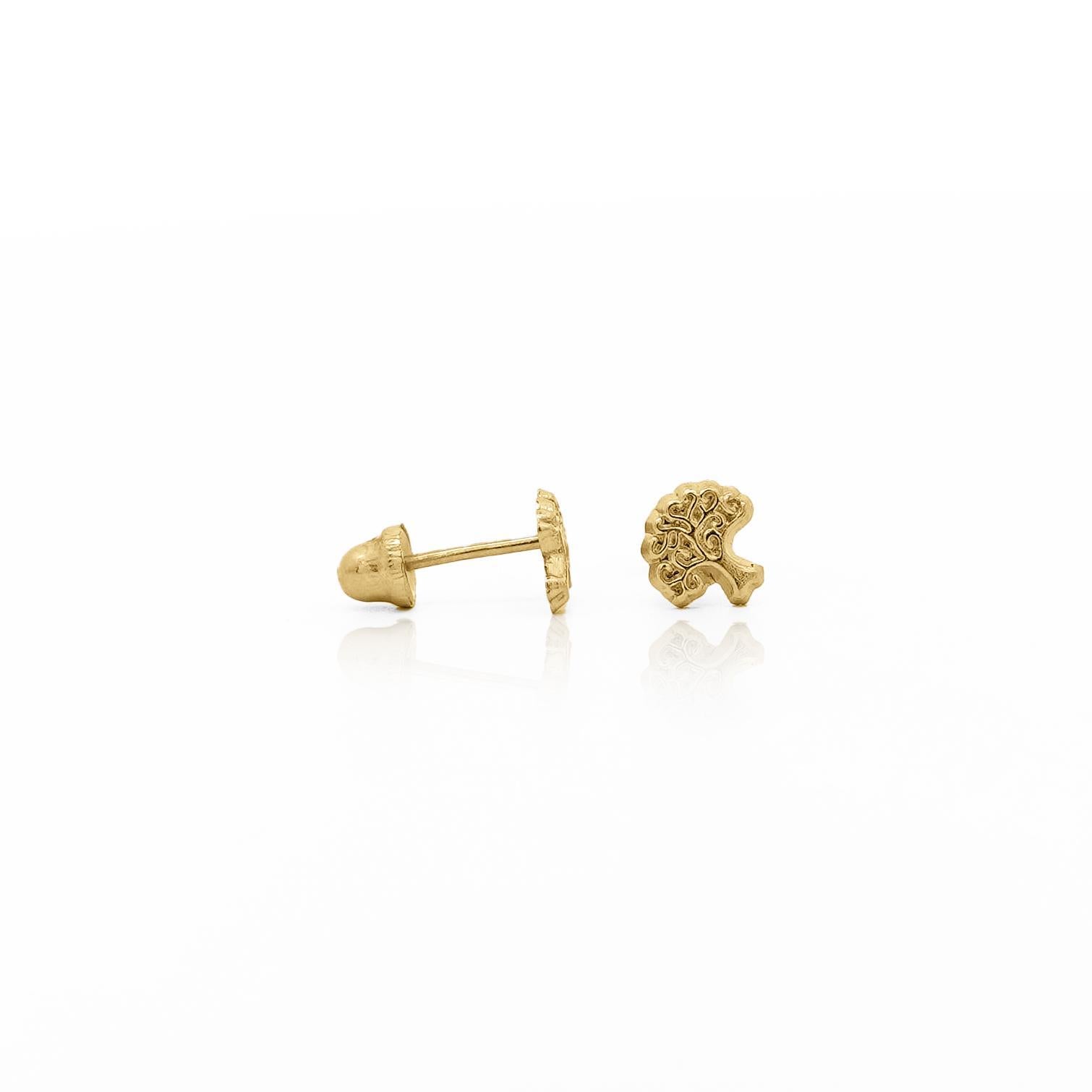 14K Gold Tree of Life Stud Earrings On Screw Backs For Sale 1