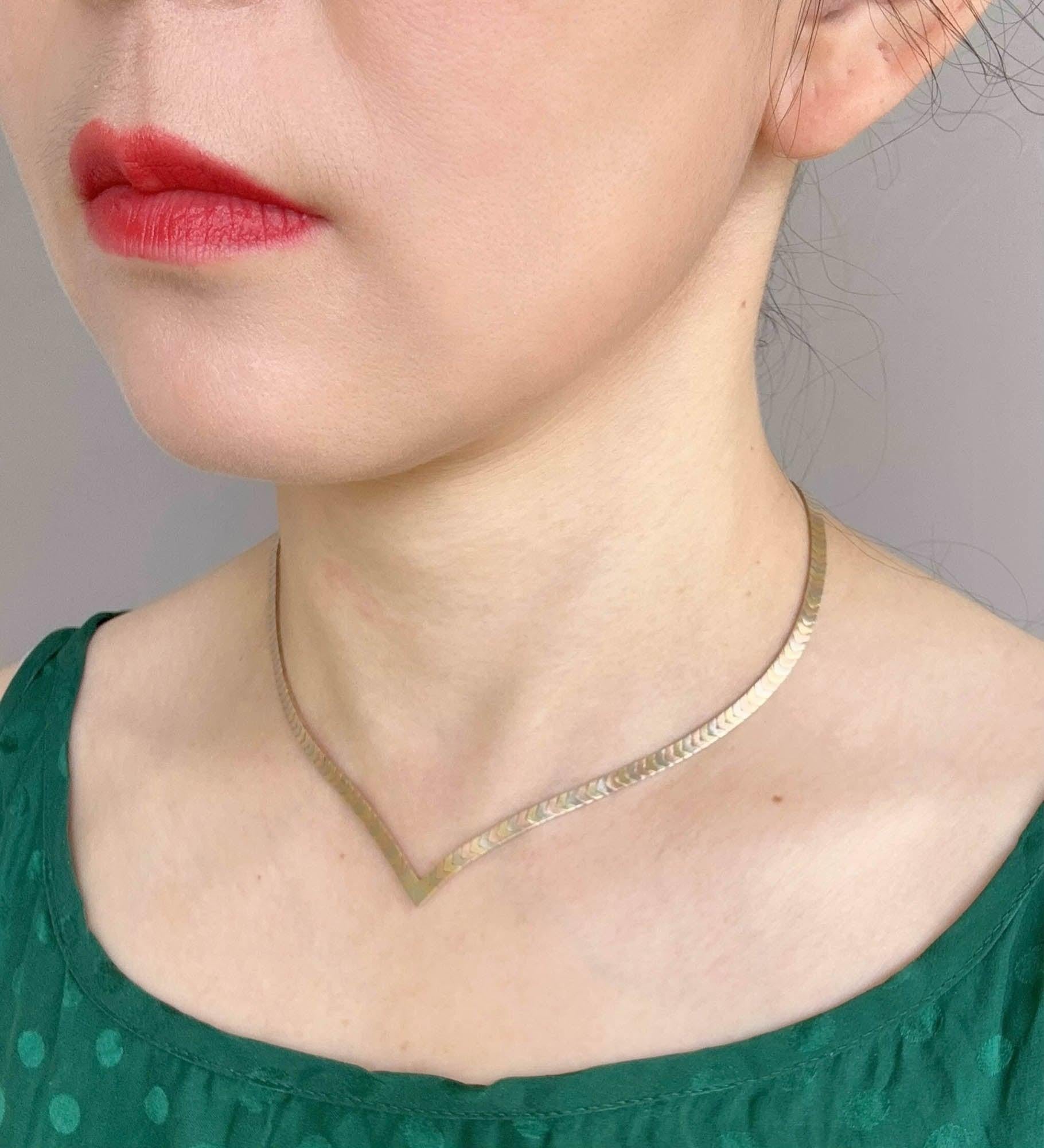 14K Gold Tri Color Chevron Necklace 21g Italy Herringbone Collar Choker V1139 en vente 3