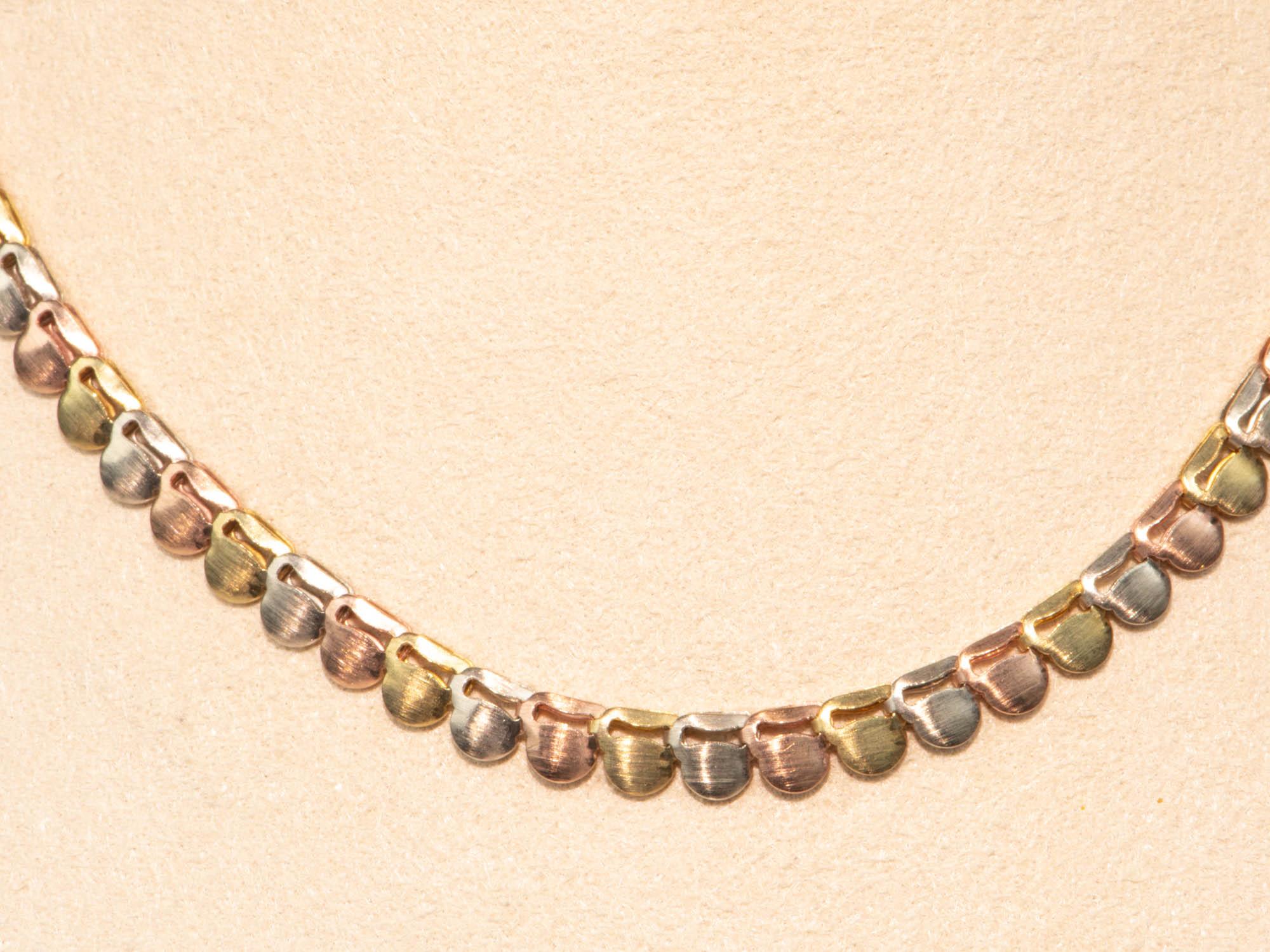 Collier tricolore en or 14 carats Italie 10,54 g V1137 Bon état - En vente à Osprey, FL
