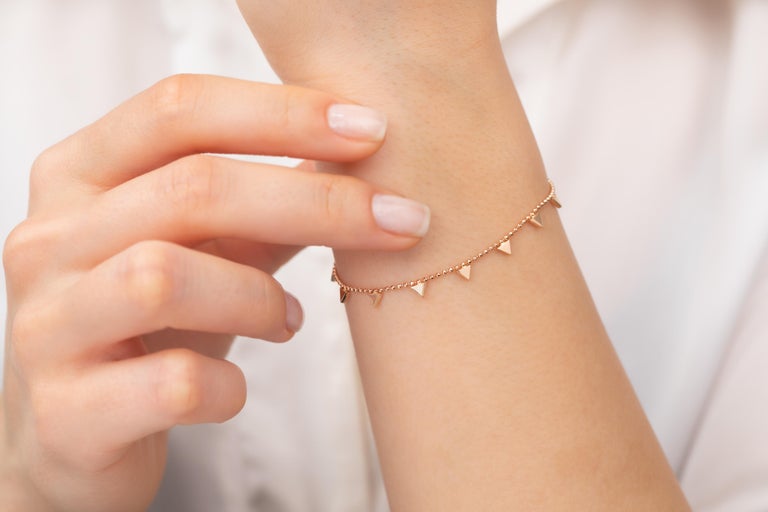 14K Gold Triangle Chain Bracelet, 585K Gold Triangle Prism Shaped Chain ...