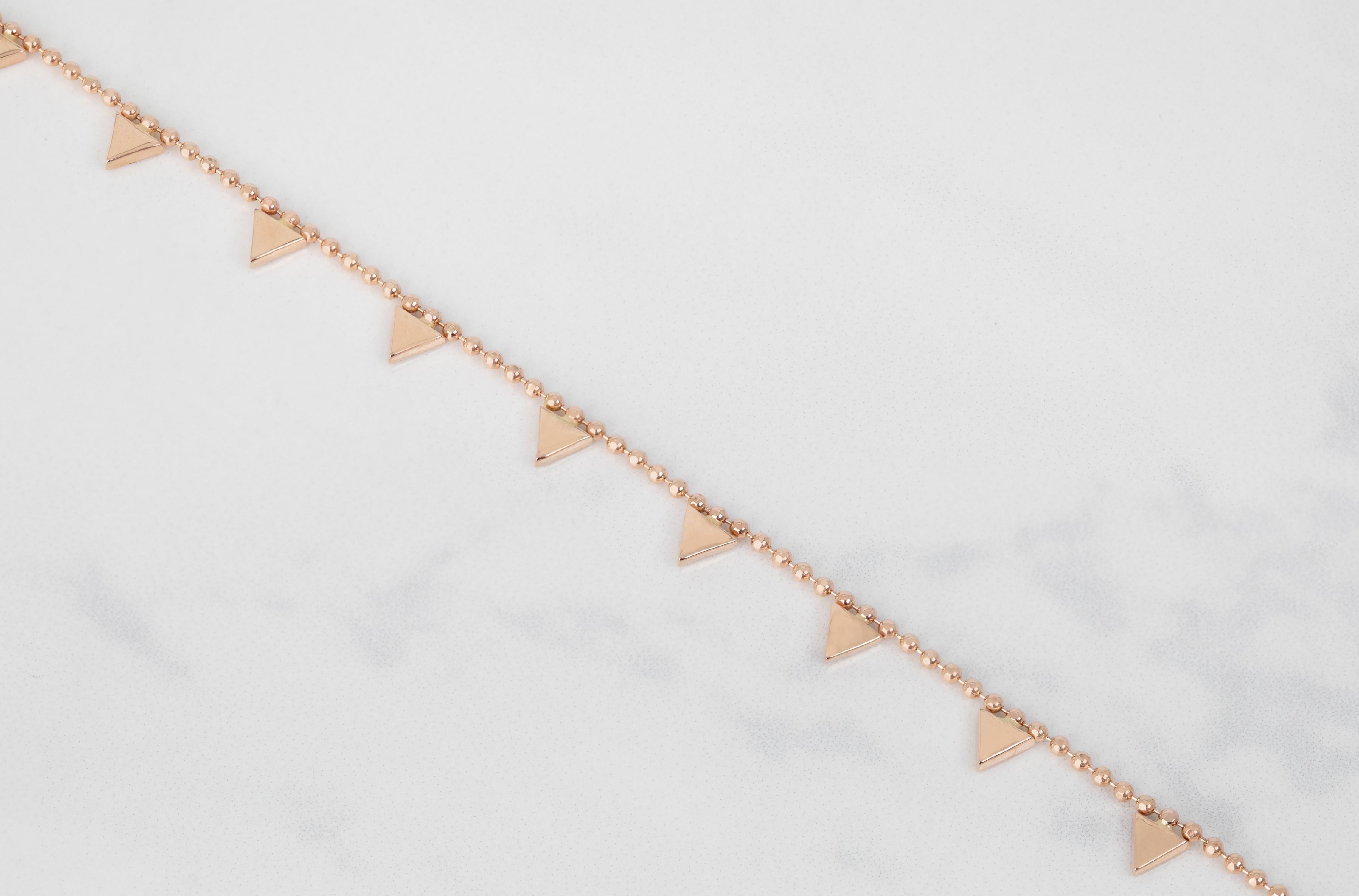 Women's 14K Gold Triangle Chain Bracelet, 585K Gold Triangle Prism Shaped Chain Bracelet For Sale