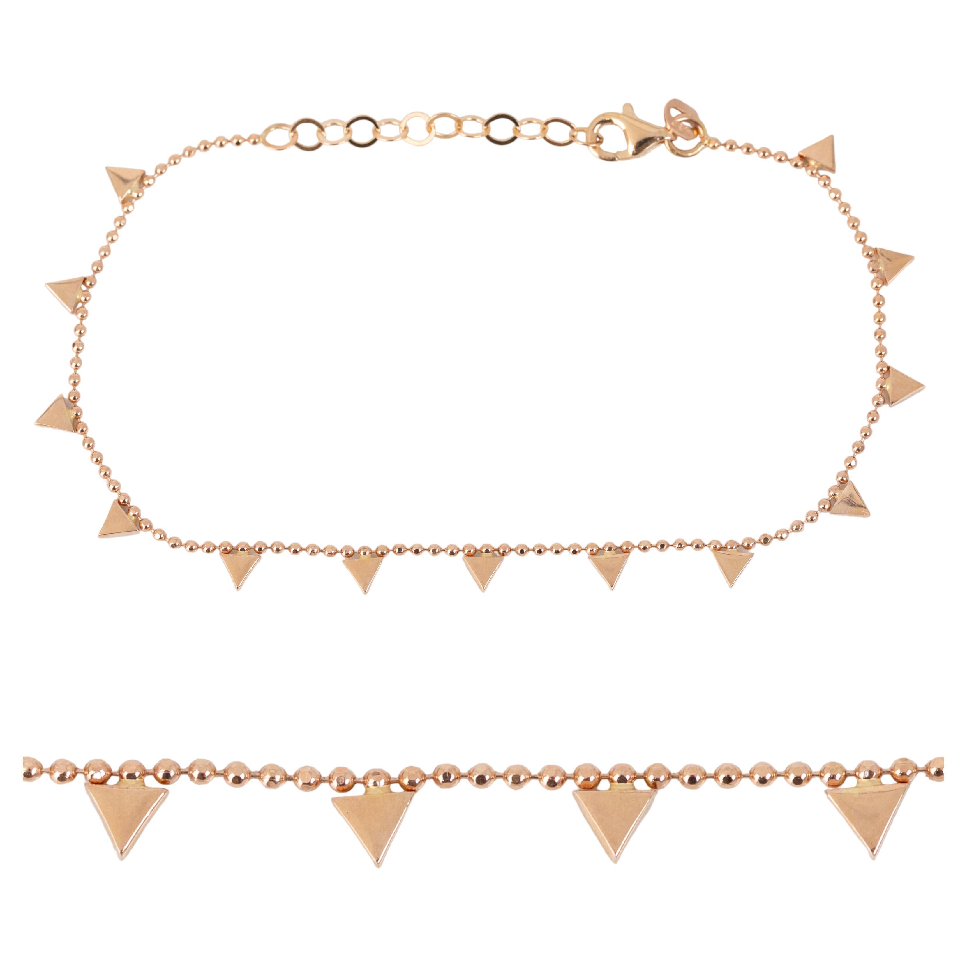 14K Gold Triangle Chain Bracelet, 585K Gold Triangle Prism Shaped Chain Bracelet For Sale
