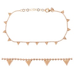 14K Gold Triangle Chain Bracelet, 585K Gold Triangle Prism Shaped Chain Bracelet