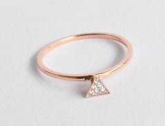 14k Gold Triangle Stacking Ring with White Pave Diamonds Minimalist Ring