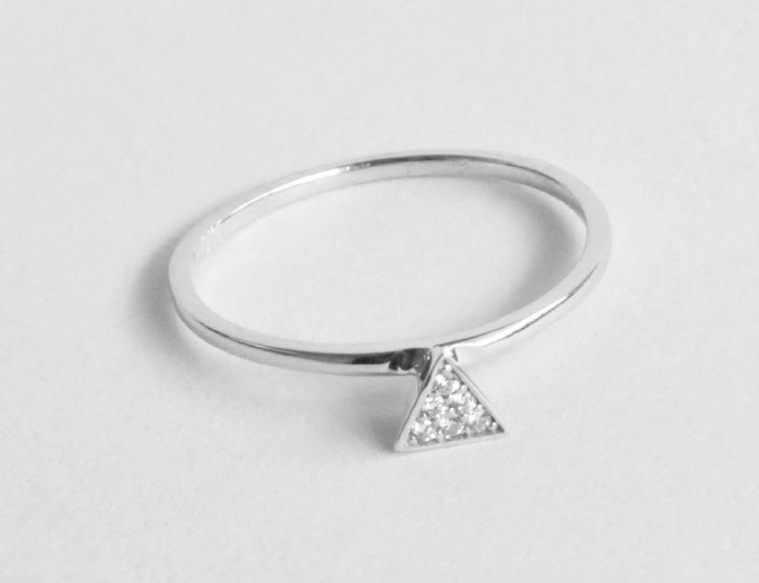For Sale:  14k Gold Triangle Stacking Ring with White Pave Diamonds Minimalist Ring 4