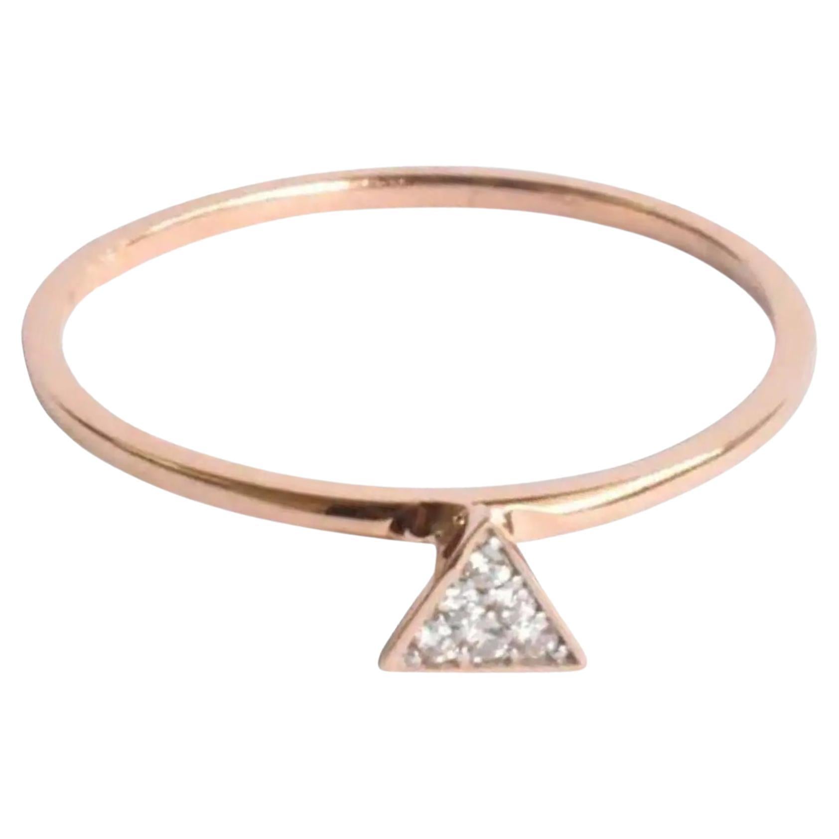 For Sale:  14k Gold Triangle Stacking Ring with White Pave Diamonds Minimalist Ring