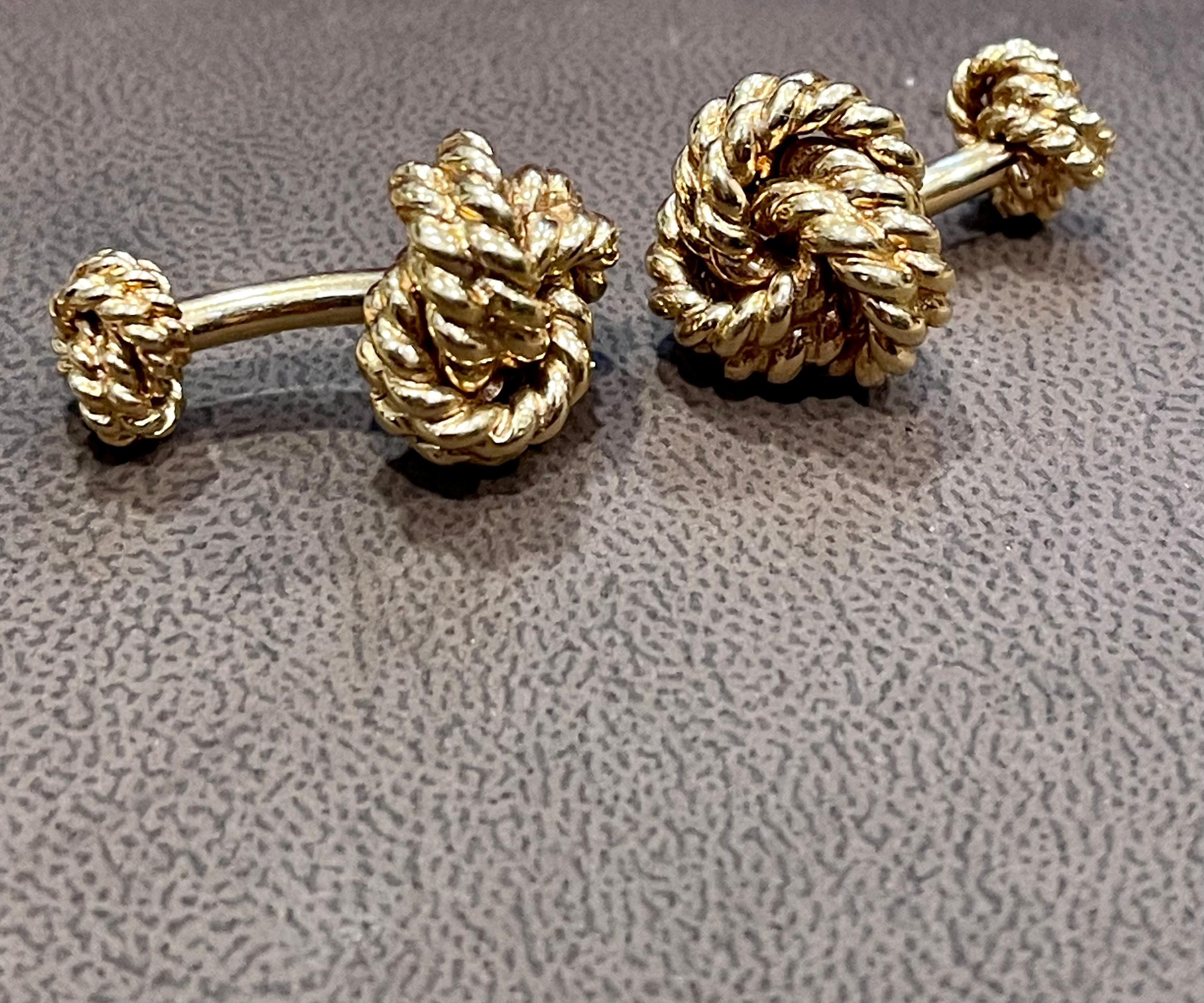 14k Gold Trinity Love Woven Knot Cuff Links in 14 Karat Yellow Gold 28 Gm, Men's For Sale 7