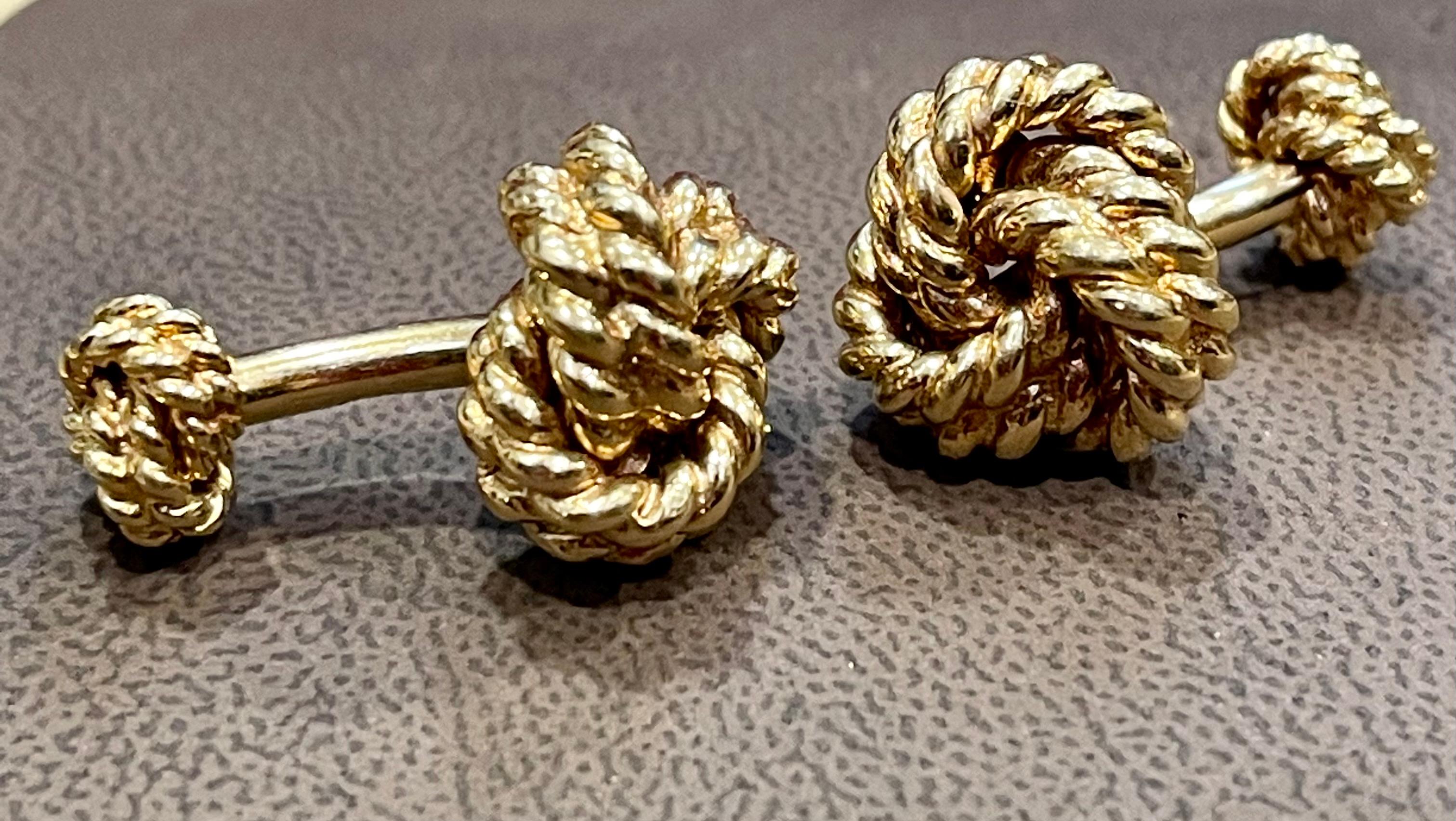 14k Gold Trinity Love Woven Knot Cuff Links in 14 Karat Yellow Gold 28 Gm, Men's For Sale 8