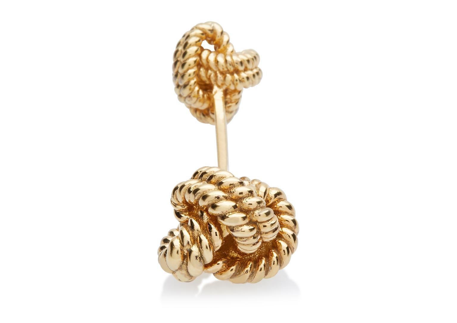 14k Gold Trinity Love Woven Knot Cuff Links in 14 Karat Yellow Gold 28 Gm, Men's For Sale 1