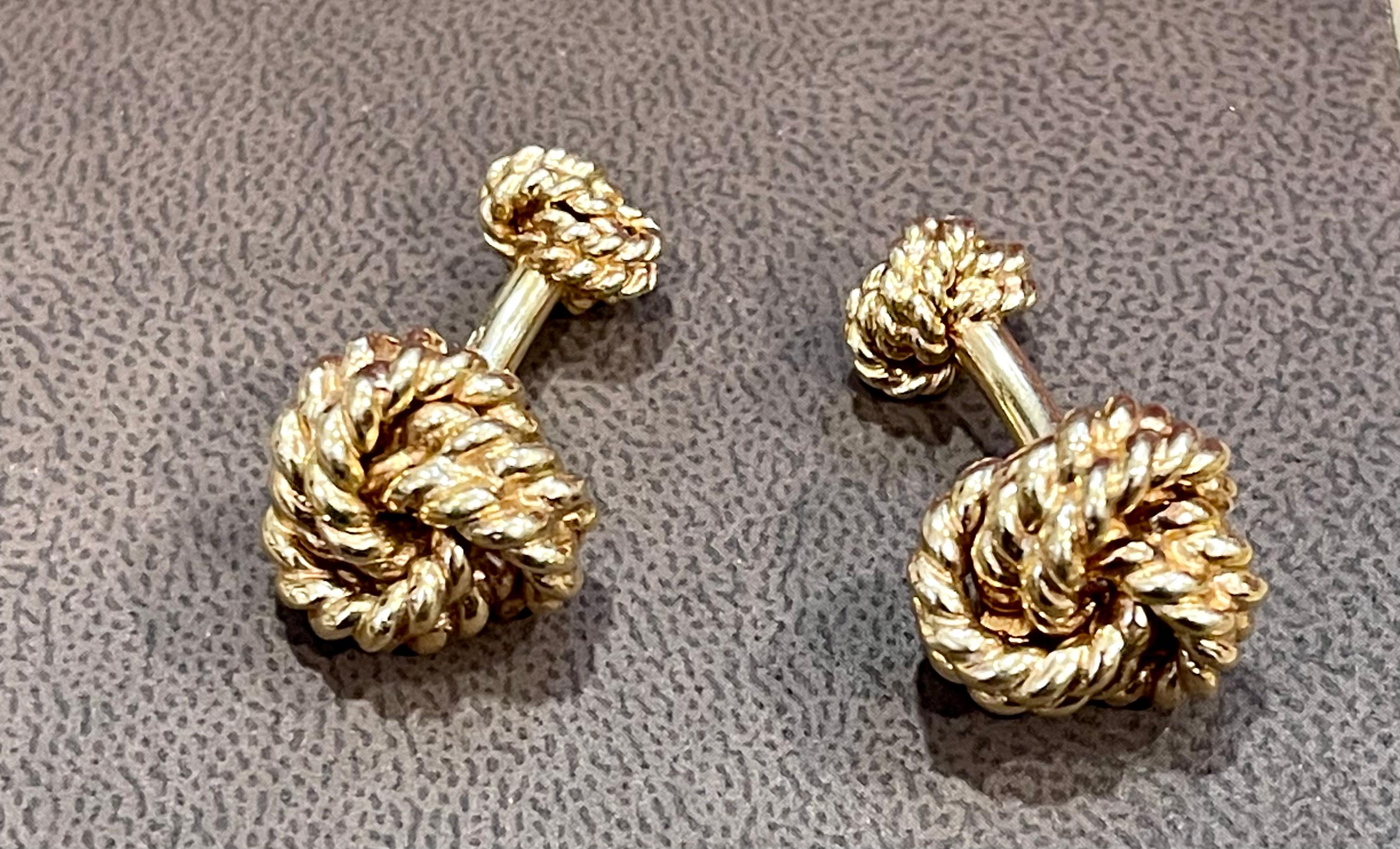 14k Gold Trinity Love Woven Knot Cuff Links in 14 Karat Yellow Gold 28 Gm, Men's For Sale 2