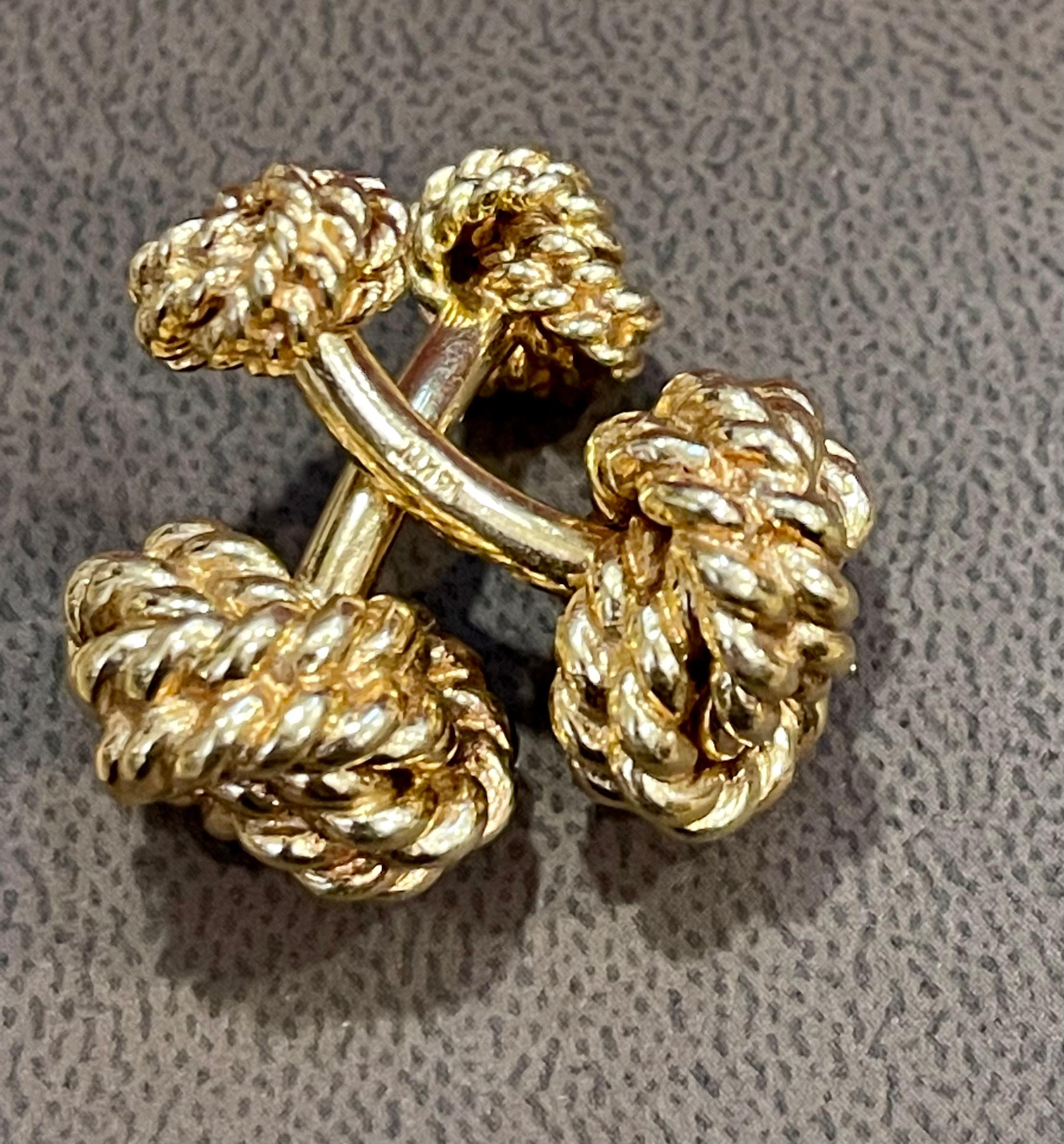 14k Gold Trinity Love Woven Knot Cuff Links in 14 Karat Yellow Gold 28 Gm, Men's For Sale 3
