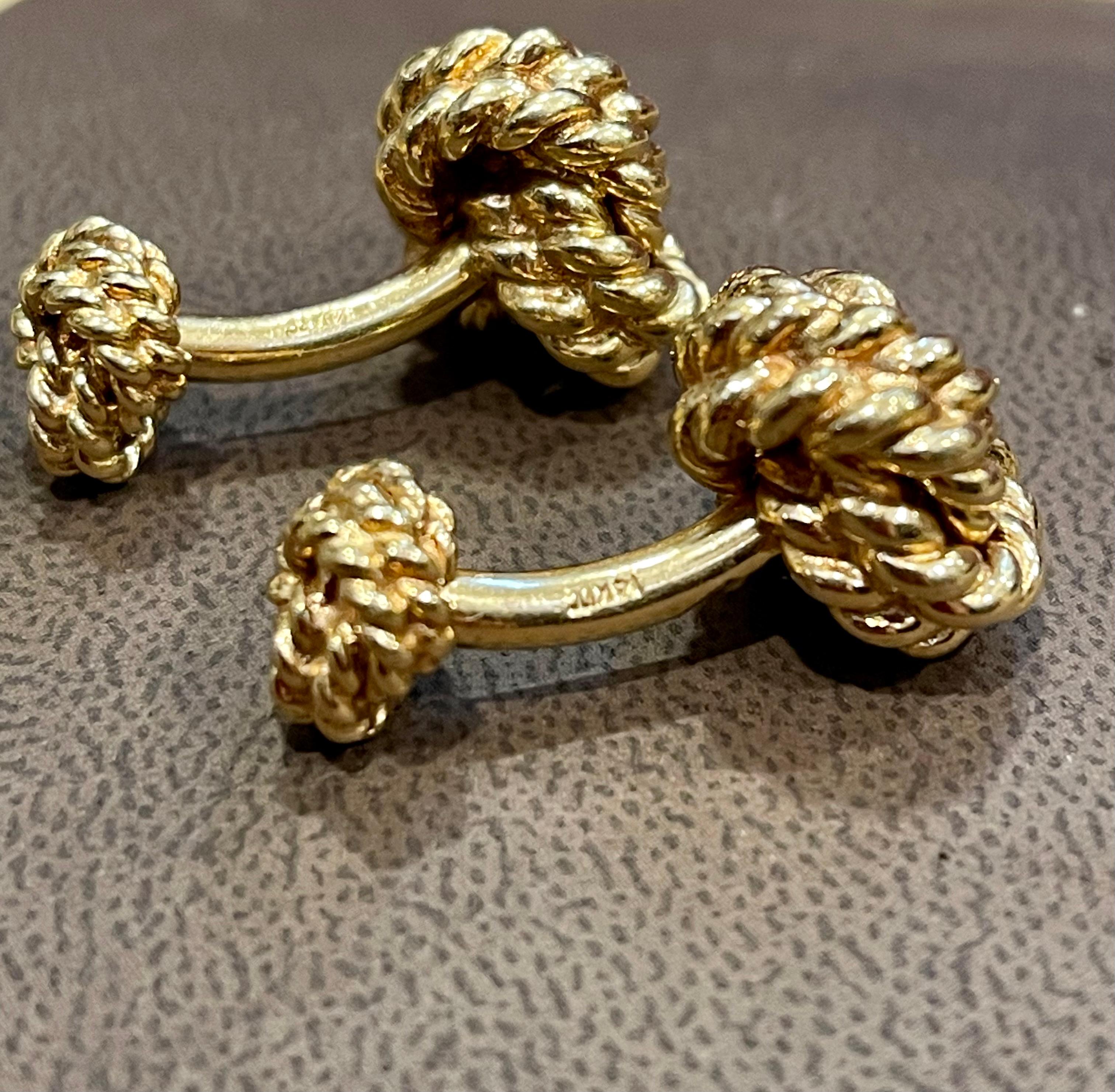 14k Gold Trinity Love Woven Knot Cuff Links in 14 Karat Yellow Gold 28 Gm, Men's For Sale 5