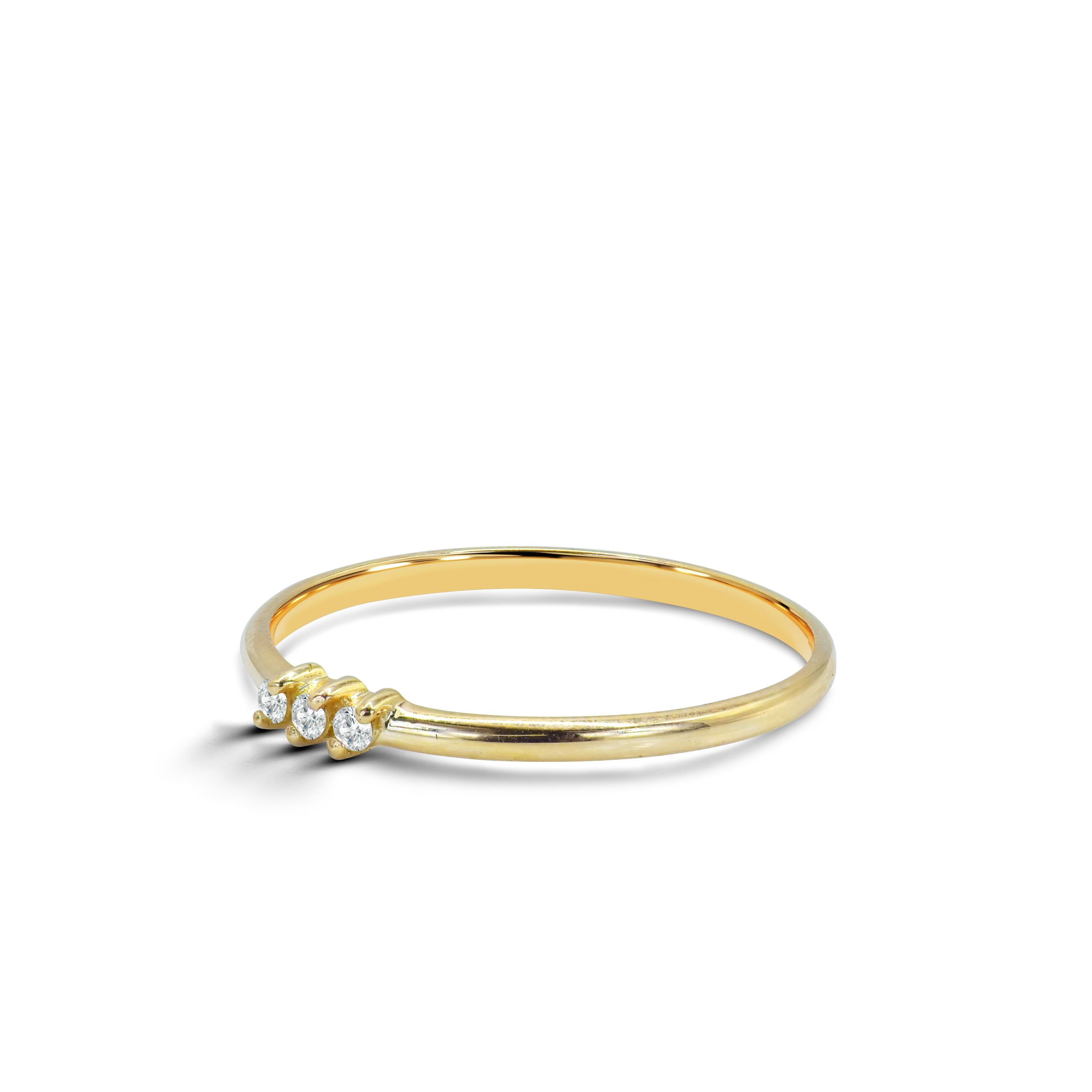 For Sale:  14k Gold Trio Diamond Band Ring Mini Diamond Ring 8