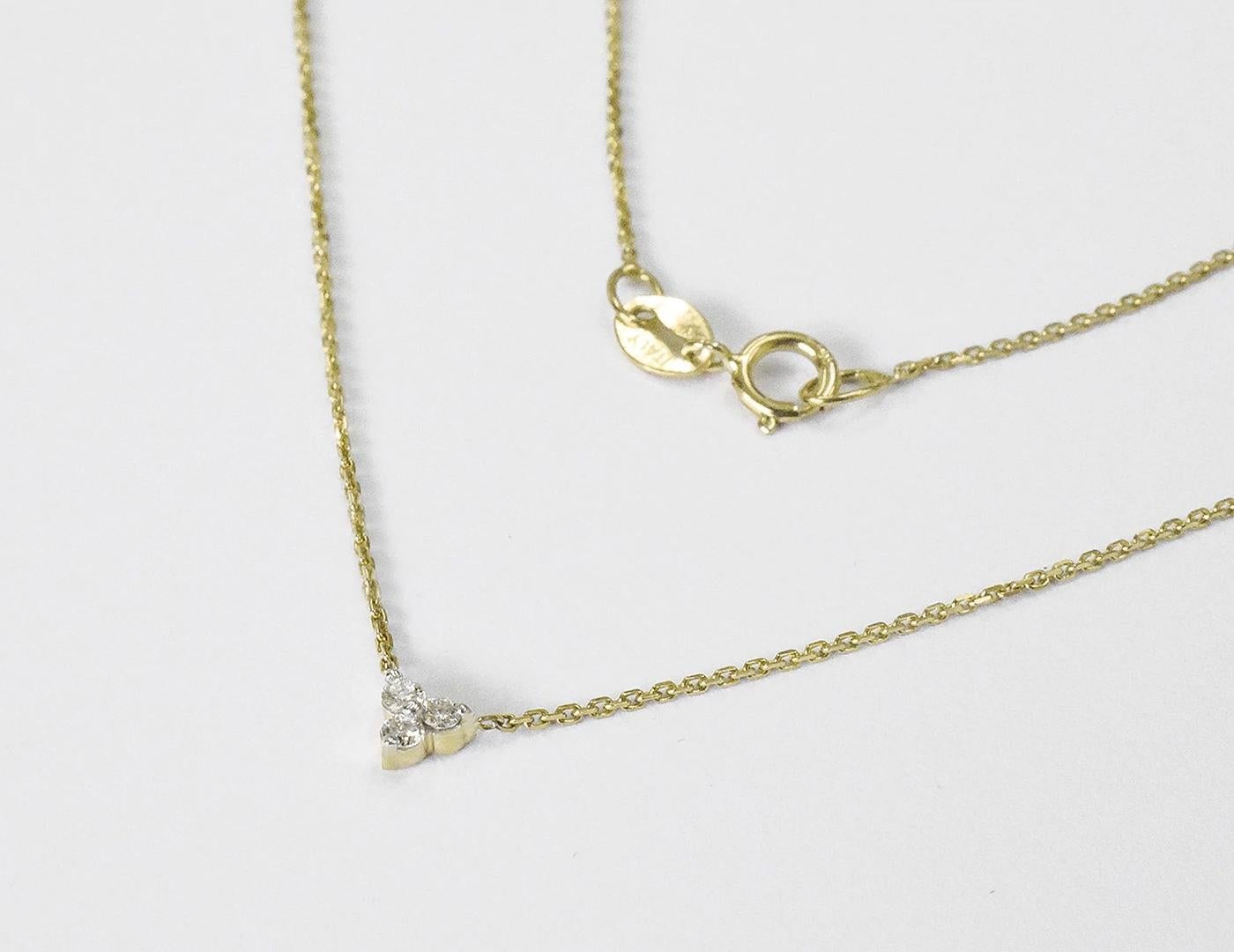 Modern 14k Gold Trio Diamond Necklace Three Diamond Floating Necklace For Sale