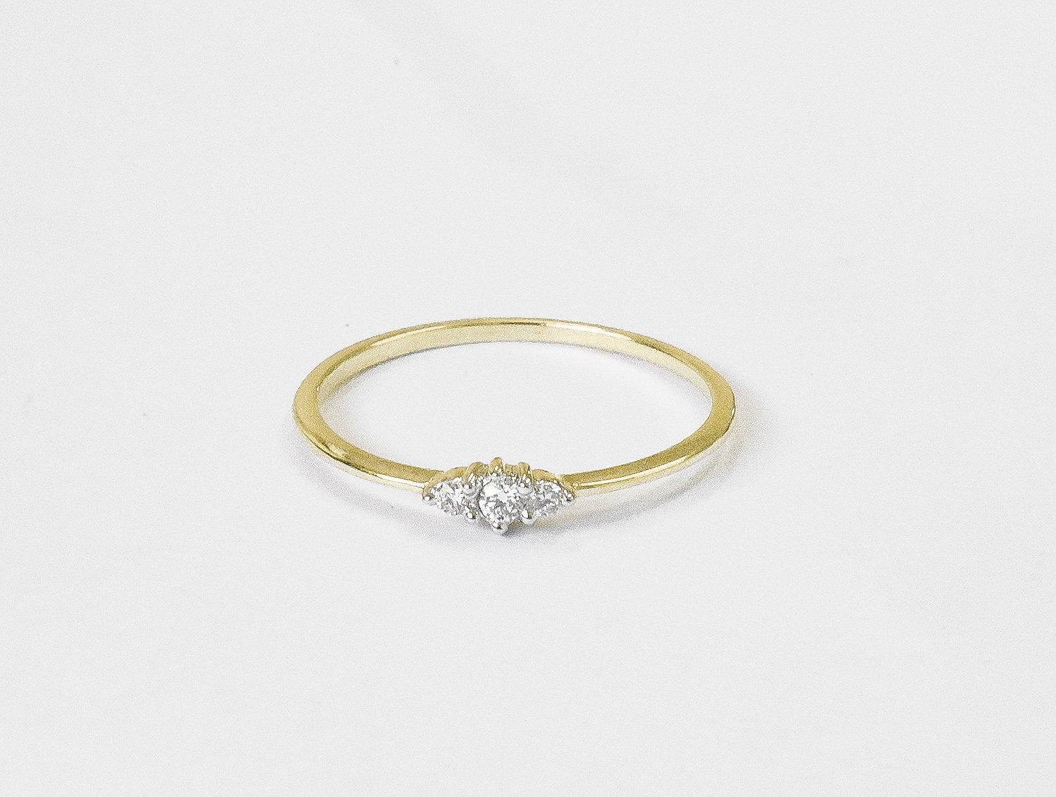 For Sale:  14k Gold Trio Diamond Ring Minimalist Diamond Ring 5