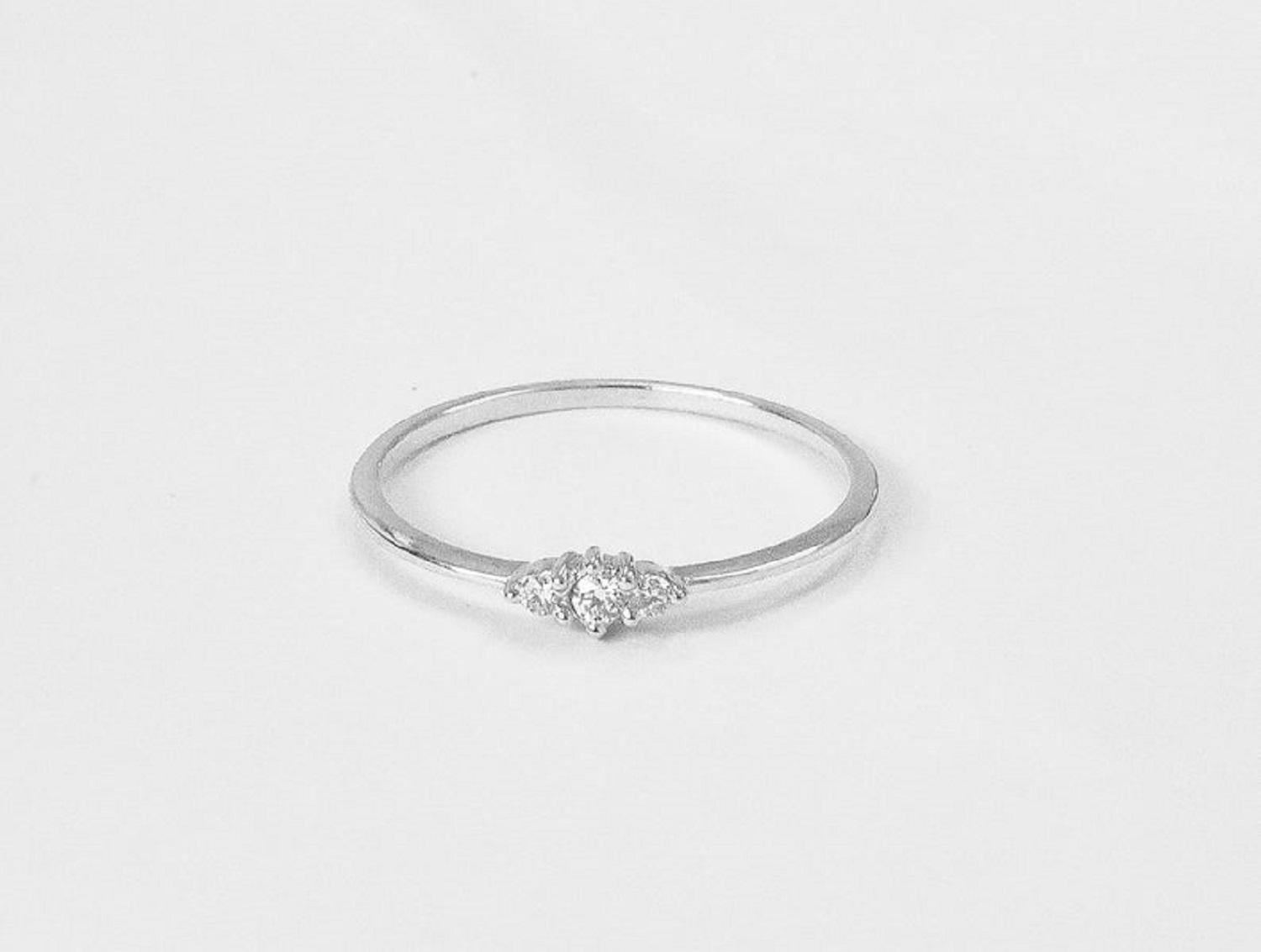 For Sale:  14k Gold Trio Diamond Ring Minimalist Diamond Ring 6