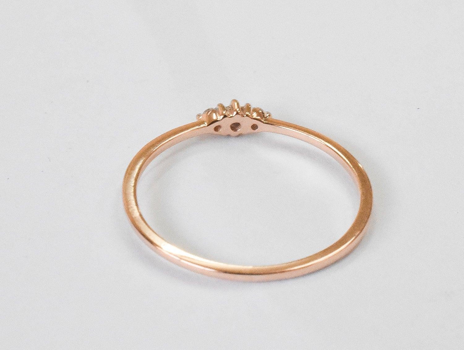 For Sale:  14k Gold Trio Diamond Ring Minimalist Diamond Ring 8