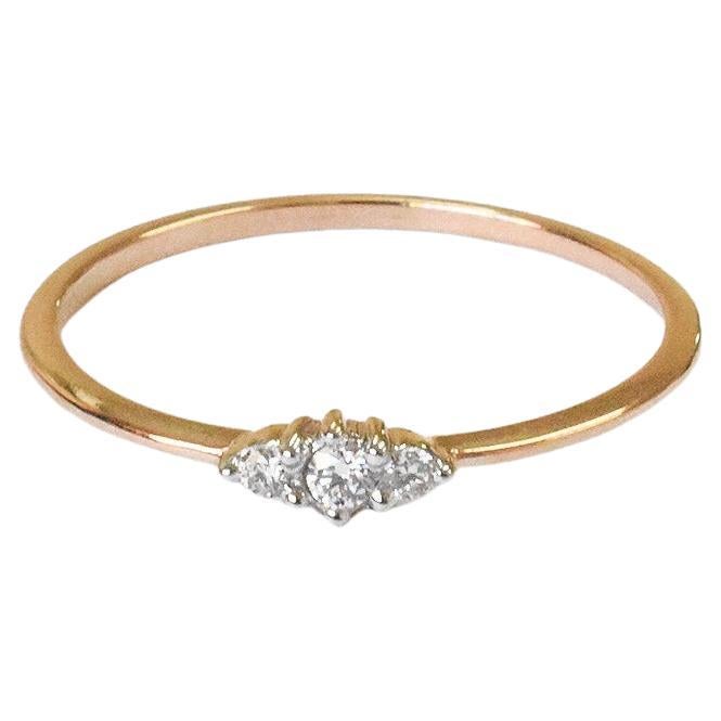 For Sale:  14k Gold Trio Diamond Ring Minimalist Diamond Ring 2