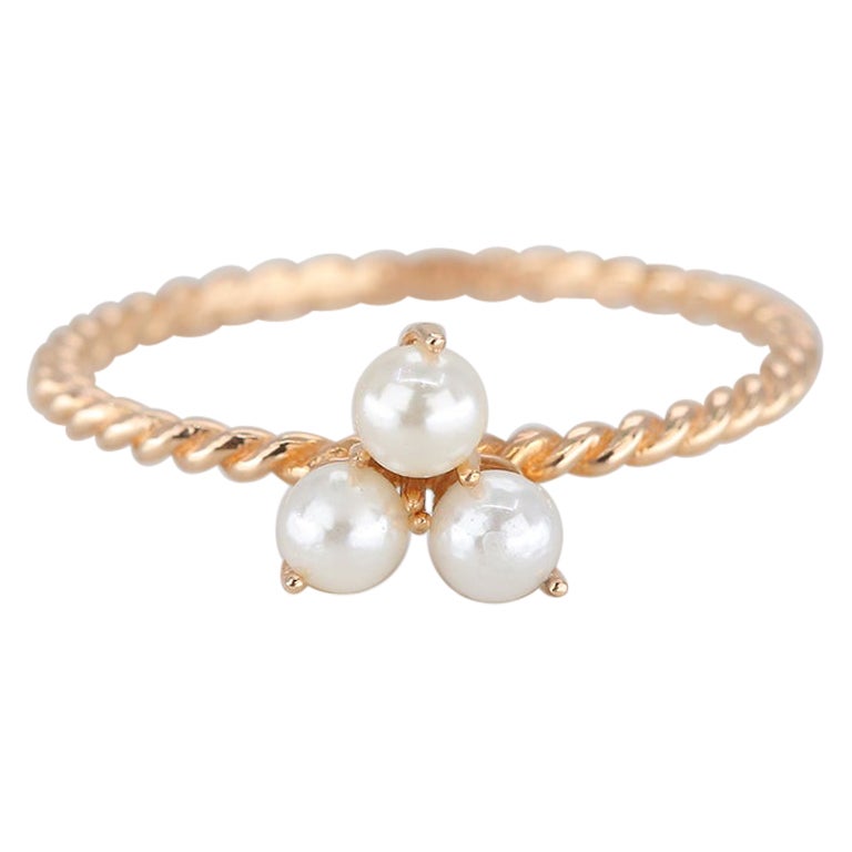14K Gold Dreifach-Perlenring, Dainty-Kabelring mit Tria-Perle 14k Roségold ()