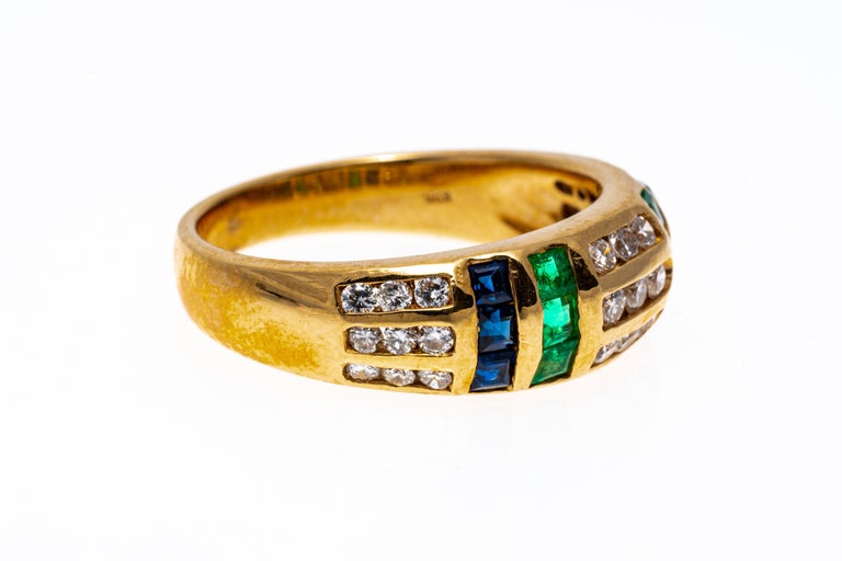 Ring Double R 14k Gold Triple Row Diamond and Double Row Emerald and Sapphire Ring ...