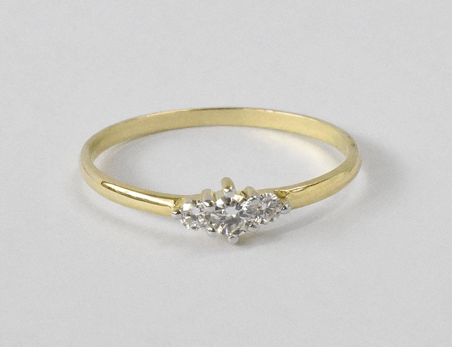 For Sale:  14k Gold Triple Stone Ring Diamond Trio Ring Engagement Ring Diamond 0.05 ct 4