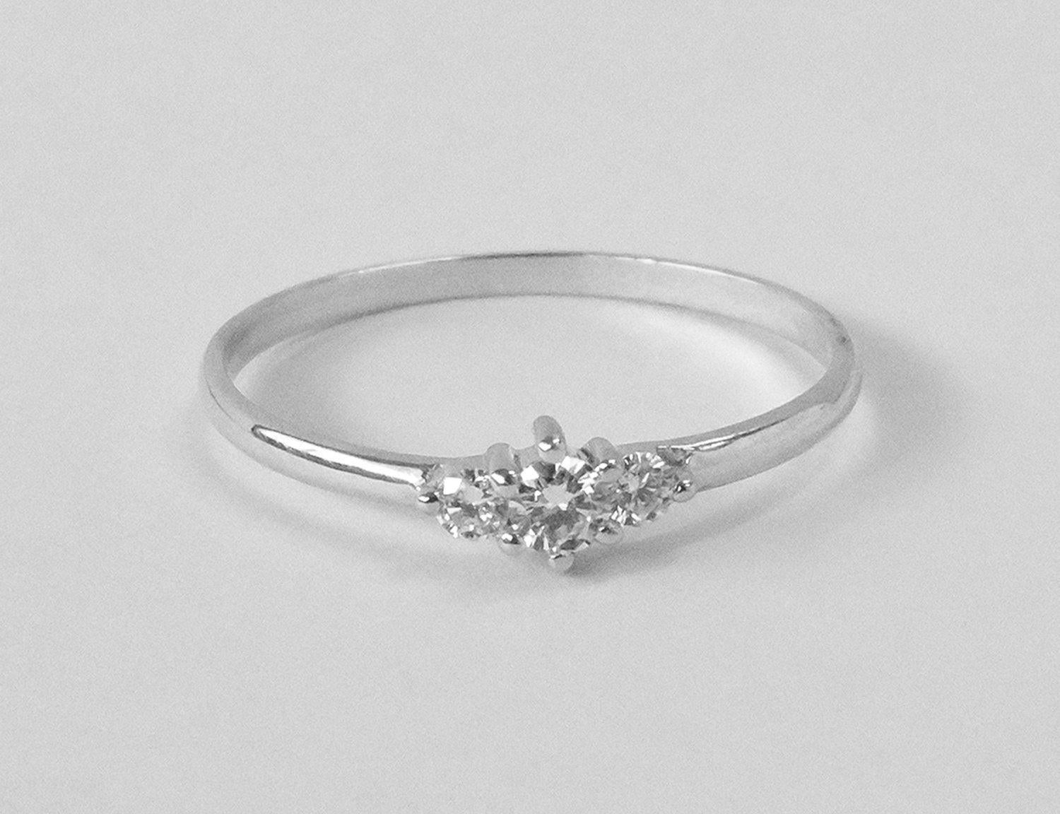 For Sale:  14k Gold Triple Stone Ring Diamond Trio Ring Engagement Ring Diamond 0.05 ct 5