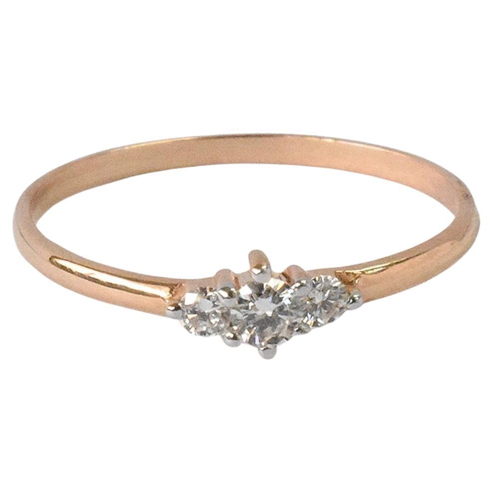 For Sale:  14k Gold Triple Stone Ring Diamond Trio Ring Engagement Ring Diamond 0.05 ct 2