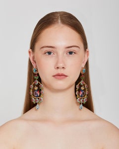 14K gold, tsavorite, blue topazes, rubellite Maharani Love Bird Earrings