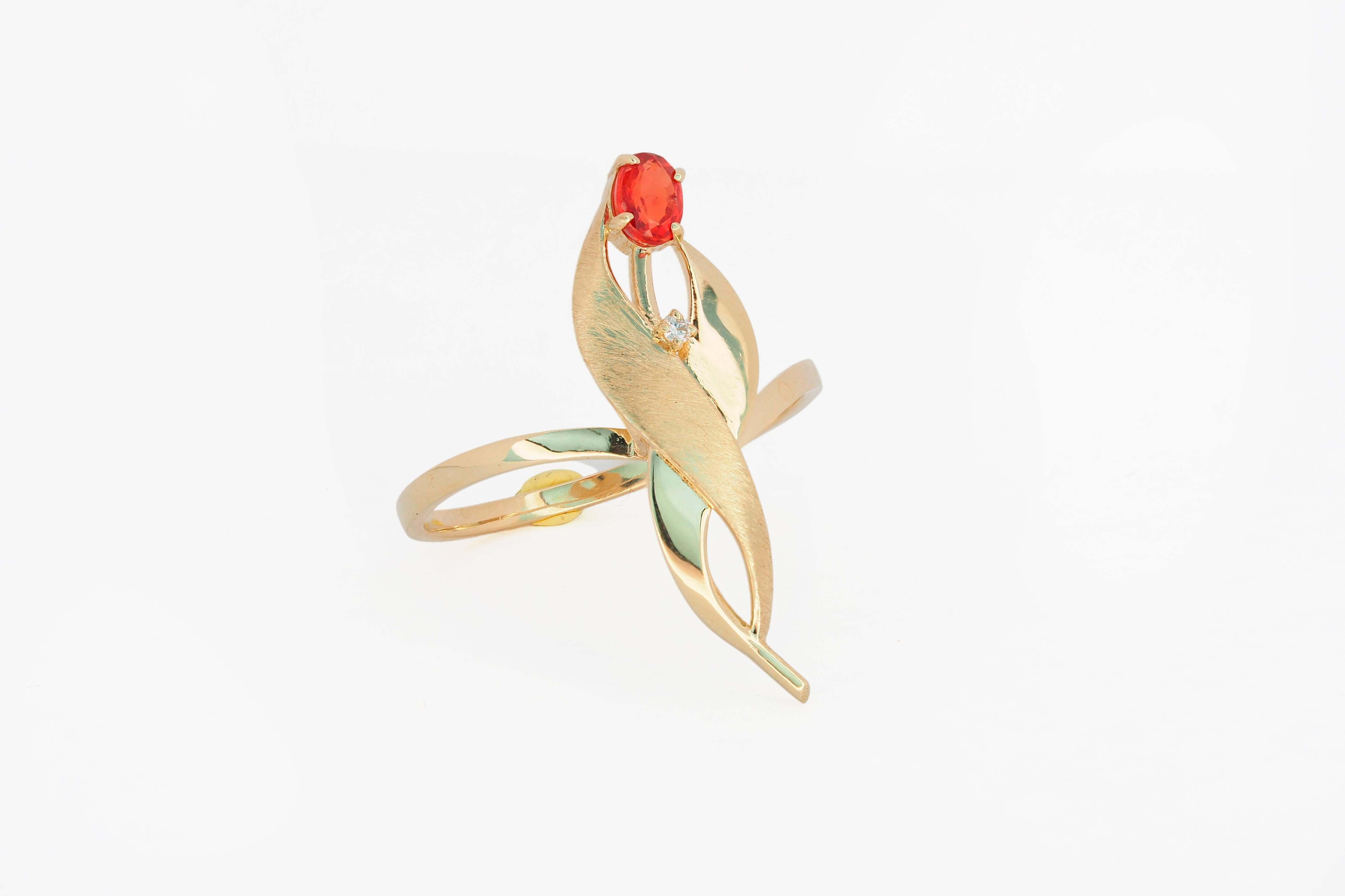 For Sale:  14 Karat Gold Tulip Flower Ring with Sapphire and Diamond 4