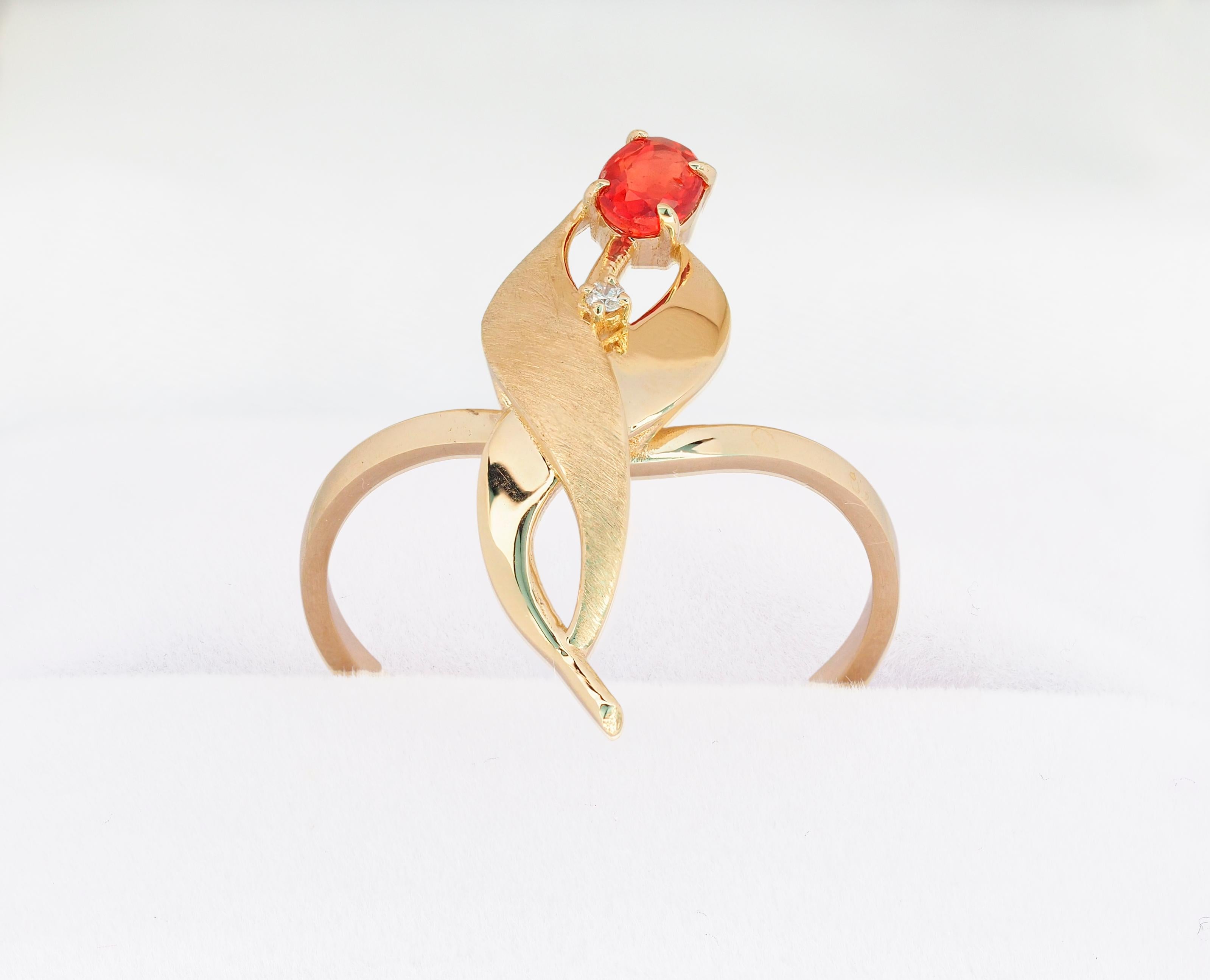 For Sale:  14 Karat Gold Tulip Flower Ring with Sapphire and Diamond 5