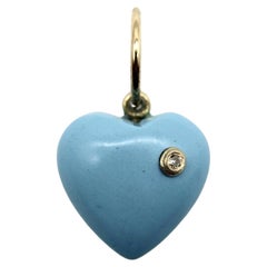 14K Gold Turquoise and Diamond Heart Charm