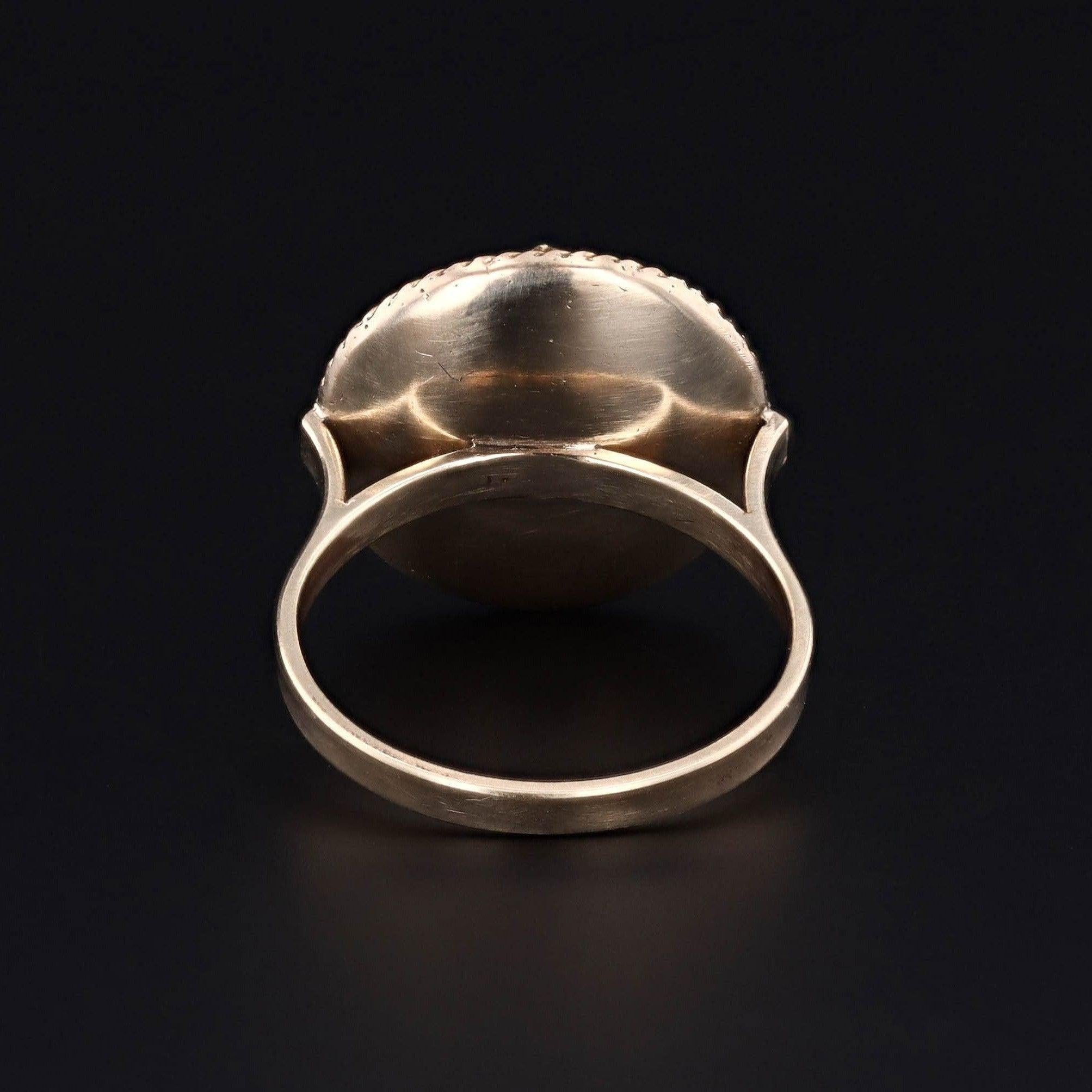Vittoriano Anello in oro 14k con turchese e diamanti creato da un bottone antico in vendita