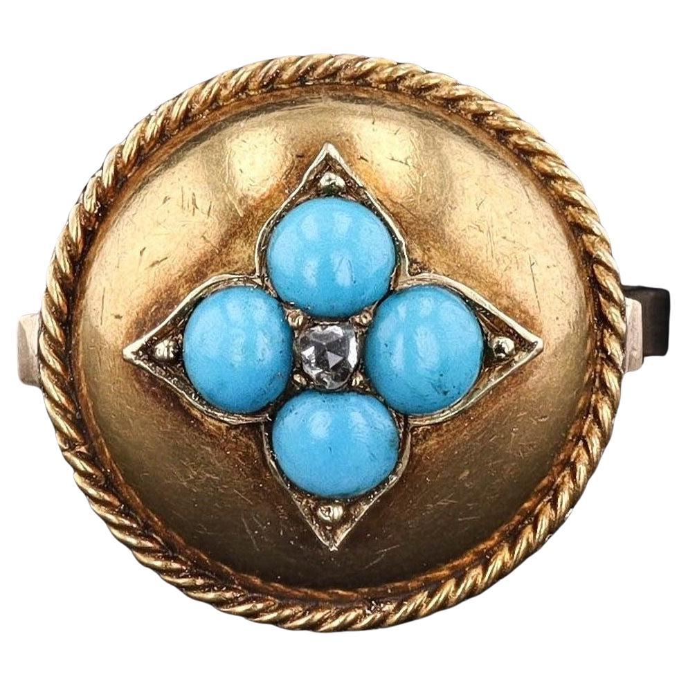 14k Gold Turquoise and Diamond Ring Created from an Antique Button