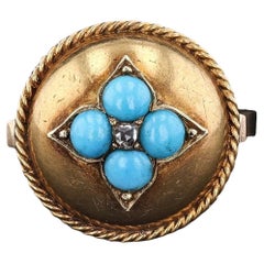 14k Gold Turquoise and Diamond Ring Created from an Antique Button