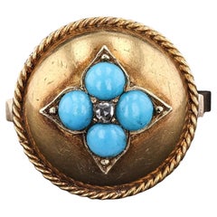 Bague en or 14 carats avec turquoise et diamants créée à partir d'un bouton ancien