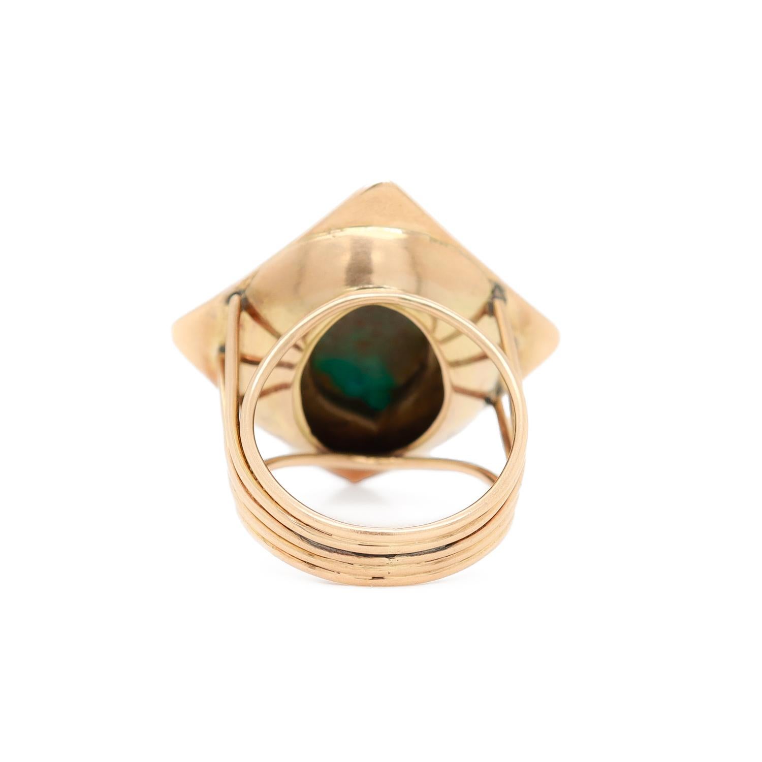14k Gold & Turquoise Cabochon Mid-Century Modern Cocktail Ring For Sale 3
