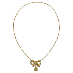 14K Gold Turquoise Diamond Bow Tie Necklace