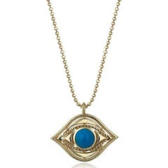 14k Gold Turquoise Evil Eye Pendant