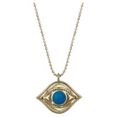 14k Gold Turquoise Evil Eye Pendant