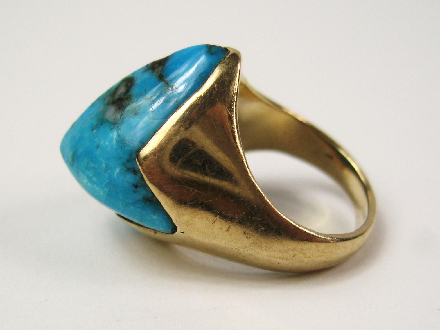 14k Gold Turquoise Nugget Ring Kingman  For Sale 3
