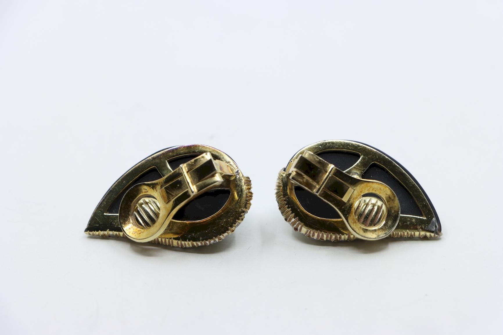 14K Gold Turquoise Onyx Diamond Earrings For Sale 6