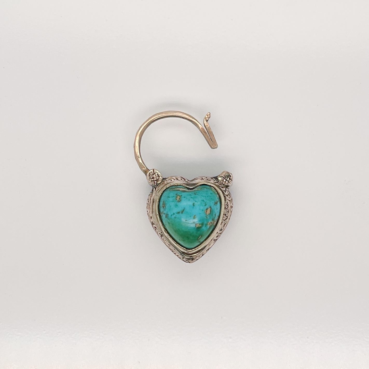 Victorian 14k Gold, Turquoise, Opal & Garnet Heart Shaped Lock Charm or Pendant