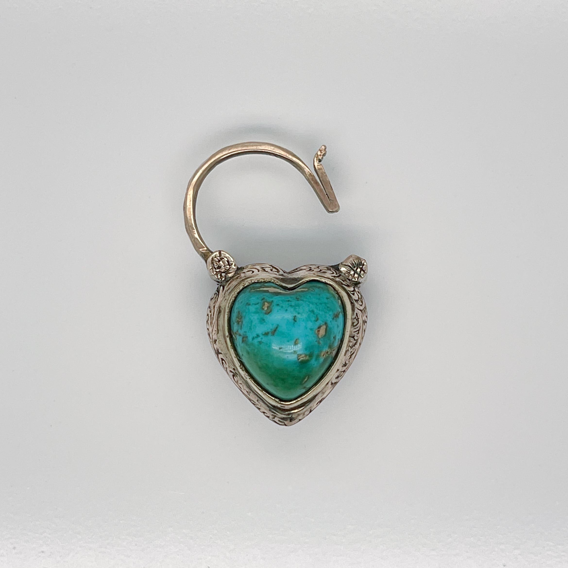 Cabochon 14k Gold, Turquoise, Opal & Garnet Heart Shaped Lock Charm or Pendant