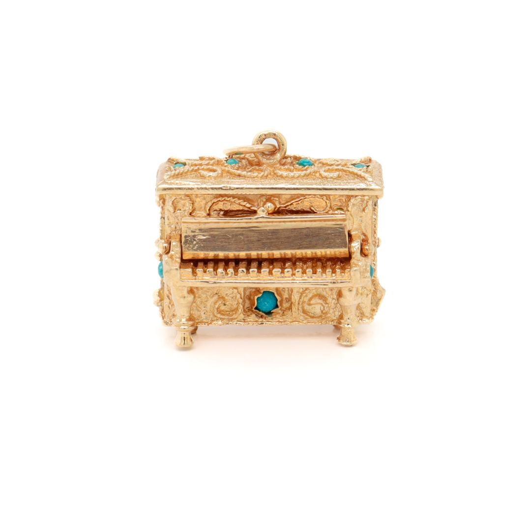 Cabochon 14k Gold & Turquoise Piano Charm or Pendant For Sale