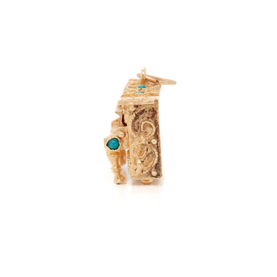 14k Gold & Turquoise Piano Charm or Pendant In Good Condition For Sale In Philadelphia, PA