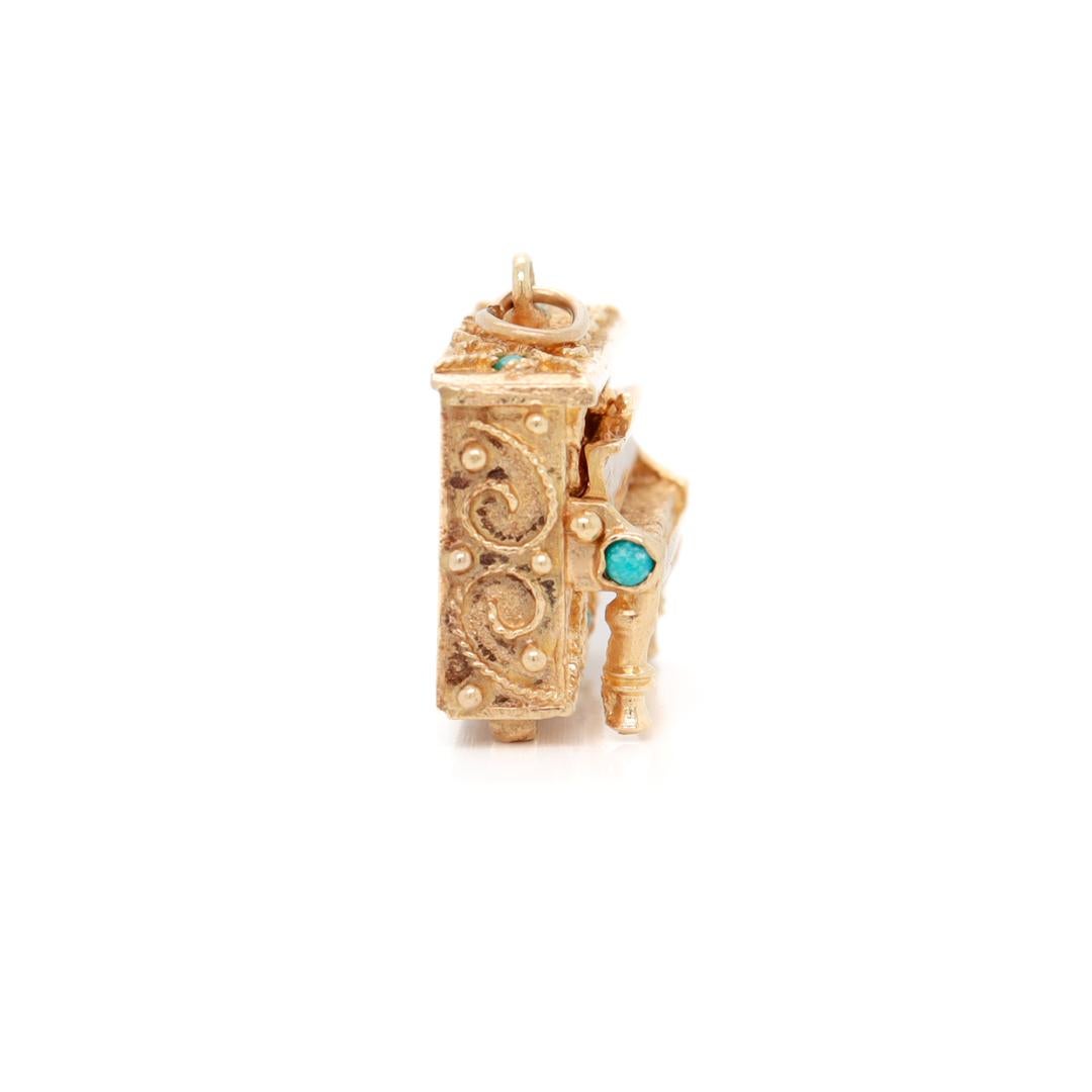 14k Gold & Turquoise Piano Charm or Pendant For Sale 2