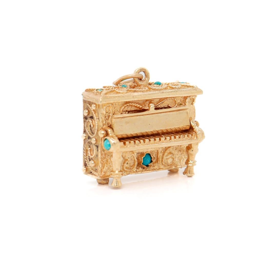 14k Gold & Turquoise Piano Charm or Pendant For Sale 2