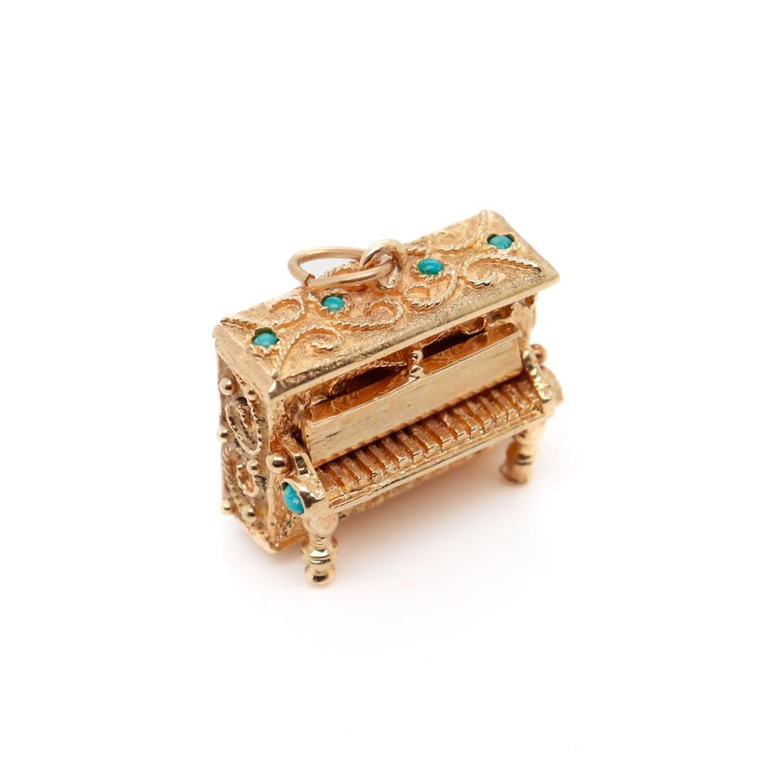 14k Gold & Turquoise Piano Charm or Pendant For Sale 4