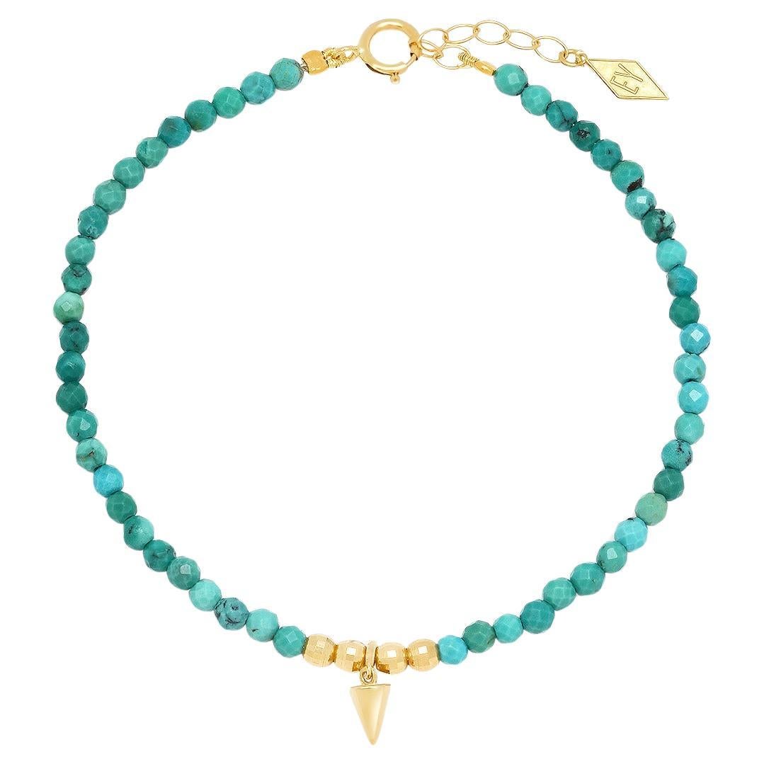 14k Gold, Turquoise "Special Edition" Mini Gem Healing Spike Charm Bracelet For Sale