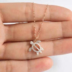 14k Gold Turtle Charm Necklace Lucky Turtle Diamond Pendant Necklace